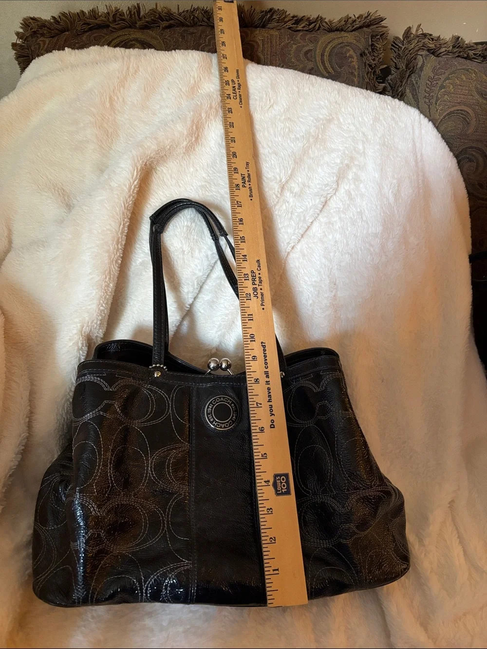 Coach Black Patent Leather Tote with Signature Graphic